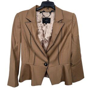 Coast Blazer Womens 12 Brown Black Trim Career Workwear Wool Blend Peplum Classy